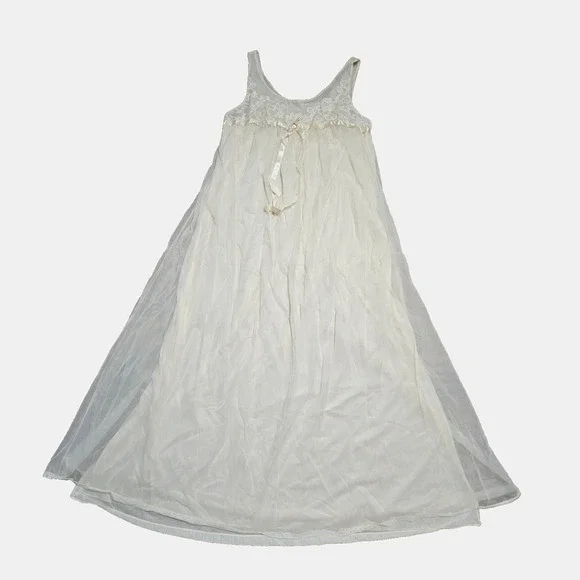 VTG Vanity Fair Lace Sheer Tulle Overlay Nightgown Slip Dress 34 Bridal Coquette - Picture 1 of 6